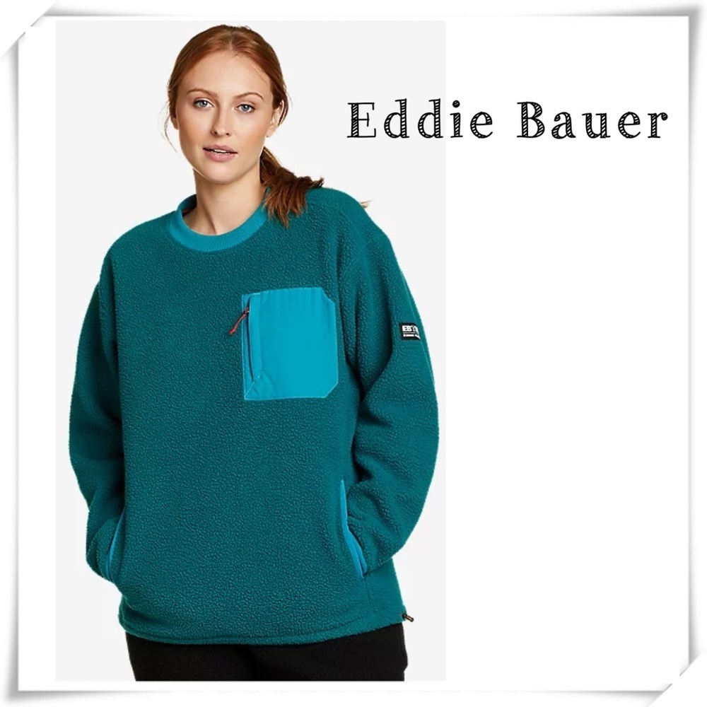 Eddie Bauer EBtek Fleece Crew Neck Pullover in Dark Teal Blue Size XS NWT